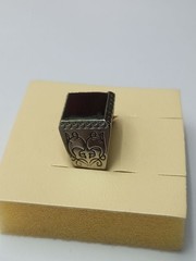 USSR Signet Ring with Black Overlay and Enamel 21mm Brass Chrome Good condit