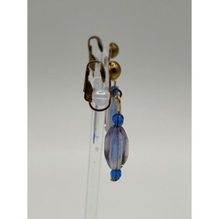 Vintage Gold Tone Blue Clear Beaded Dangle Drop Clip On Earrings