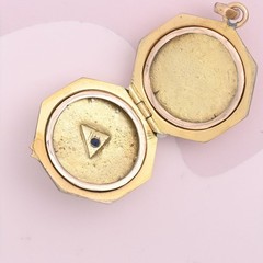 Antique Art Nouveau Jugendstil Gold Filled Blue Paste Octagon Pendant Locket