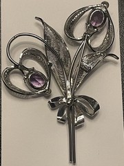 Vintage Sorrento Sterling Silver and Amethyst Floral Heart Bouquet Brooch-Large