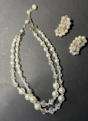 Vintage Pearls & Aurora Borialis Beads Necklace/Choker with Matching Clip on Ear