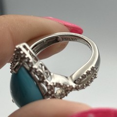 Vintage Ring Turquoise India 925 Sterling Silver Pear Shape Ring Size 6.25