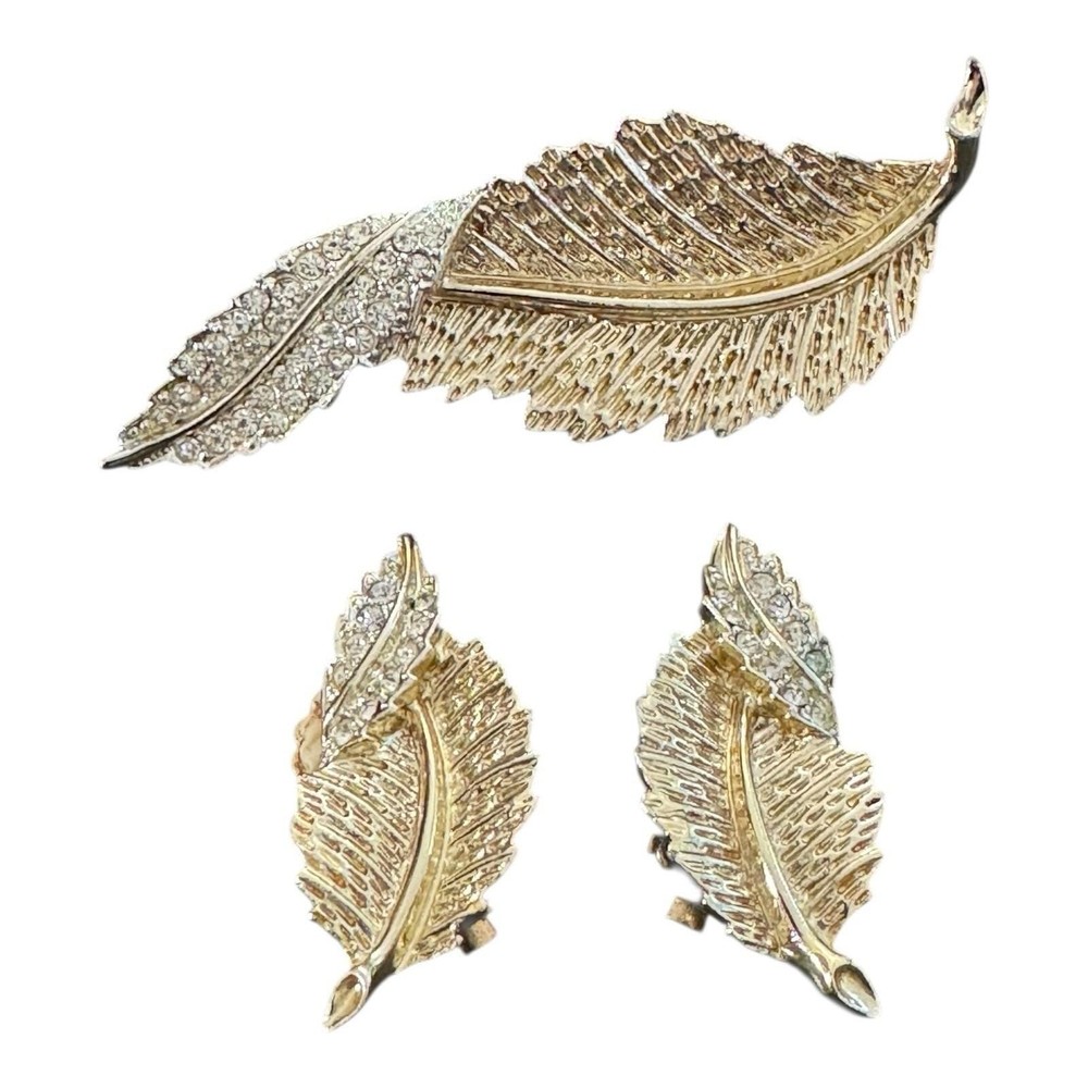Sarah Coventry Pin & Clip Earrings 1961 Rhinestone Fashion Leaf Collection