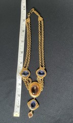 Vintage YSL Yves Saint Laurent Pink and Blue Glass Eye Gold Plated Necklace