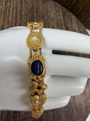 Gold Tone Sliding Charm Bracelet Double Chain Cameo Flower Heart Rhinestones
