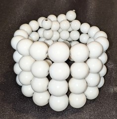 Vintage Mid-Century White Beaded Memory Wire Stretch Cuff Bracelet