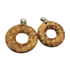 Wood Clip on Earrings Dangle Silver tone Boho 80’s style Vintage Macy’s 2.5 in