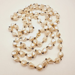 Vintage Freirich 52″ Lucite (?) Faux Baroque Pearl Necklace Gold Tone Signed
