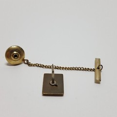 Vintage GE General Electric QC One Diamond Gold Tone Tie Tack Pin w/ Chain & Bar