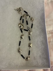 Vintage sterling silver and black onyx necklace, 19 inches long.