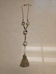 Vintage Chico’s Signed Animal Print Calf Hair Pendant Long Statement Necklace