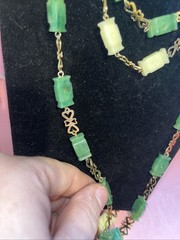 Faux Jade and Faux Ivory Look beaded necklace vintage 48” Statement Piece EUC