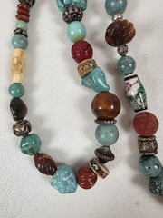 2 VTG Costume Jewelry Multi Stone Necklaces Turquoise Glass Beads Metal Spacers