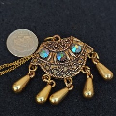 Vintage Necklace Gold Tone Aurora Borealis Chandelier Bohemian Oriental Ethnic