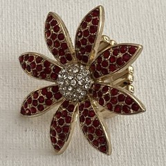 Vintage Red Rhinestone Flower Ring Gold Tone Stretchable 8