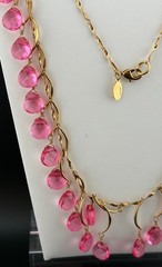 Nolan Miller Long Necklace Vtg Gold Tone Pink Faceted Acrylic/Resin Bead Signed