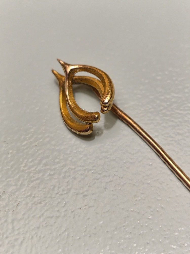 10K – 12K Yellow Gold Double Wishbone Good Luck Antique Stick Pin .72g