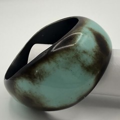 Chunky Exquisite Brown Turquoise Wide Wave Plastic Bangle Bracelet Art Western