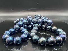44″ 10mm Black Potato Pearl Necklace Blue Green Long Rope Handknotted