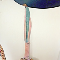 Vtg Egyptian-style Spiked BIB necklace W/ Copper Tone Spikes Pink & Green Beads
