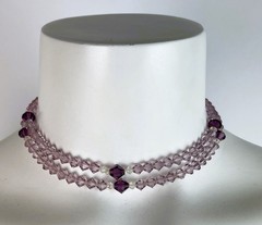 Vintage 90s Purple Lavender Crystal faceted Beaded Necklace 29 in SPARKLING!