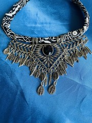 Vintage Silver Tone Tribal Bandana Ethnic Boho Choker Necklace