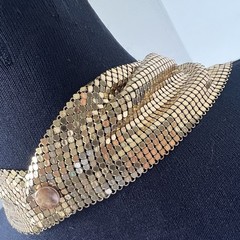 XL Vintage Chainmail Mesh Disco Scarf Bib Necklace Gold Bandanna Collar Cowl 24”