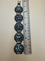 Vtg Judy Lee Peacock Carnival Art Glass Panel Bracelet Renaissance Revival