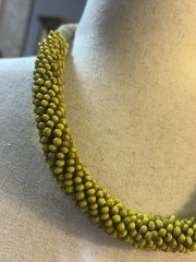 monies gerda lynggaard ?? Unsigned Hand Strung Glass Necklace Rope& Twine Vtg