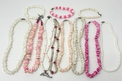 Vintage Y2K 90s Puka Shell Heishi Necklace Lot Pink Surfer Girl Hawaiian Beach
