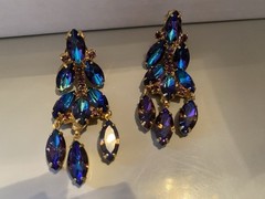 Vtg Juliana D&E Peacock Blue Rhinestone Bracelet Brooch Earring Set Book Piece