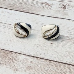 Vintage Stud Earrings For Pierced Ears Cream, Black, Clear Gem