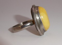 Vintage Ring Sterling Silver Butterscotch Egg Yolk Amber Cabochon Statement