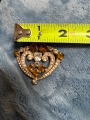VINTAGE Signed JOSEPH WEISNER NY AMBER & CLEAR Rhinestones BROOCH/PENDANT PIN