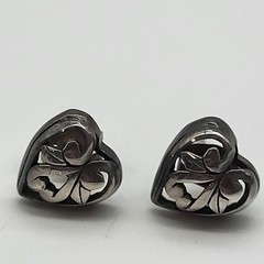 JEZLAINE Signed Sterling Silver 925 Openwork Scroll Heart Stud earrings Bride