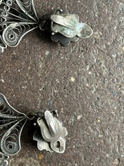 Antique Southwest Silver Earrings Clip On Red Coral