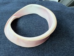VINTAGE BLUSH PINK CONCH PEARL SHELL CARVED SLICE ASYMMETRICAL BANGLE BRACELET