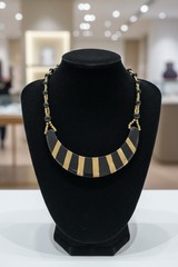 Vintage 80s India Brass Inlay Statement Collar Bovine Bone Horn Necklace 88g