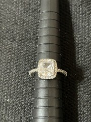 925 Sterling Silver Cushion Cut Cubic Zirconia Halo With Accents Ring Sz 4.25