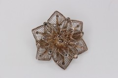 Antique 750 or 800 silver filigree flower brooch 1.50″ delicate art deco style