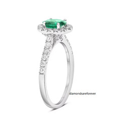 Simulated Green 0.68CT Emerald & White Moissanites 10K White Gold Halo Ring FN