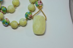 lime green Beaded Necklace semi-precious Gemstone pendant glass beads MA2