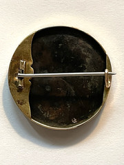 Antique 19th C Japanese Shakudo Inlay Brooch Pin With 18K Yellow Gold Frame