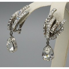 Vintage Fischland Schmuck Earrings Clear Rhinestones Channel Set Dangle