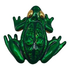 Metropolitan Museum of Art Signed MMA MAd Gold Tone Green Enamel Frog Brooch Pin