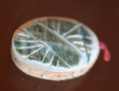 ANTIQUE:* SHELL & BONE HANDCRAFTED PENDANT BETWEEN FABRIC MIDDLE PENDANT