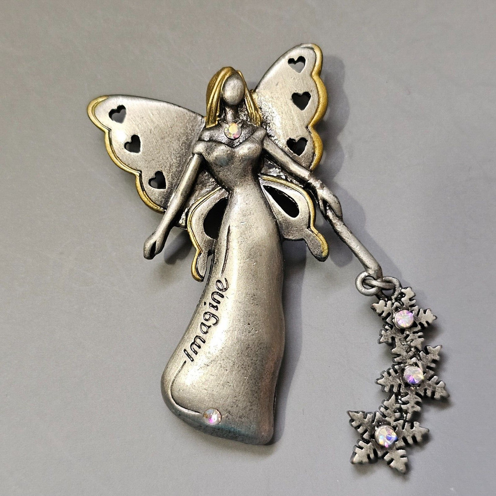 IMAGINE Winter Fairy Angel Pewter Rhinestone Brooch Pin DD Patricia Darling Dash