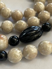 Vintage Bead Necklace Hand Knotted Gemstone Jasper Onyx Cool Stone 33″ VTG