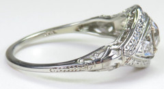 Antique 3 Diamond Filigree Engagement 14K-18KW Gold Ring Size 9 UK-R1/2 EGL USA