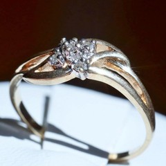 10k yellow gold ring natural diamond size 4.5 swirl vintage handmade 1.10g N3721
